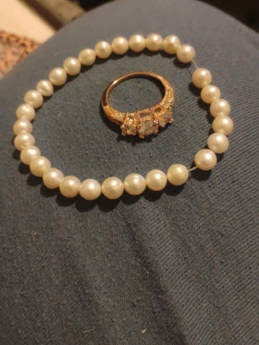 Elegant Ivory Pearl Necklace with Gold-Tone Accent Ring